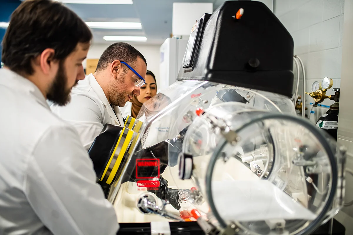 Students working in a research lab at PCOM