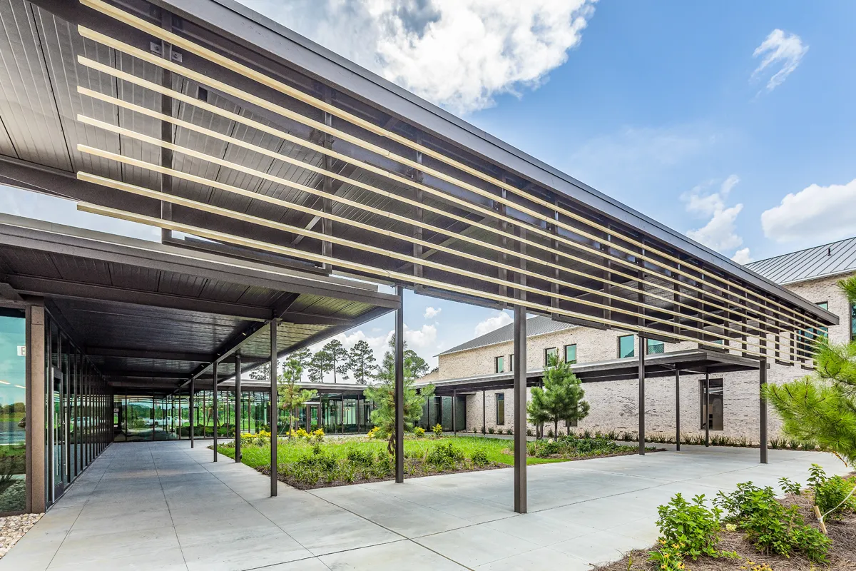 View of the overhead architecture of the Jeter Courtyard