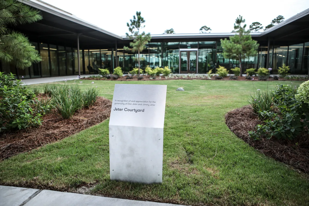 Sign plaque at the Jeter Courtyard at PCOM South Georgia