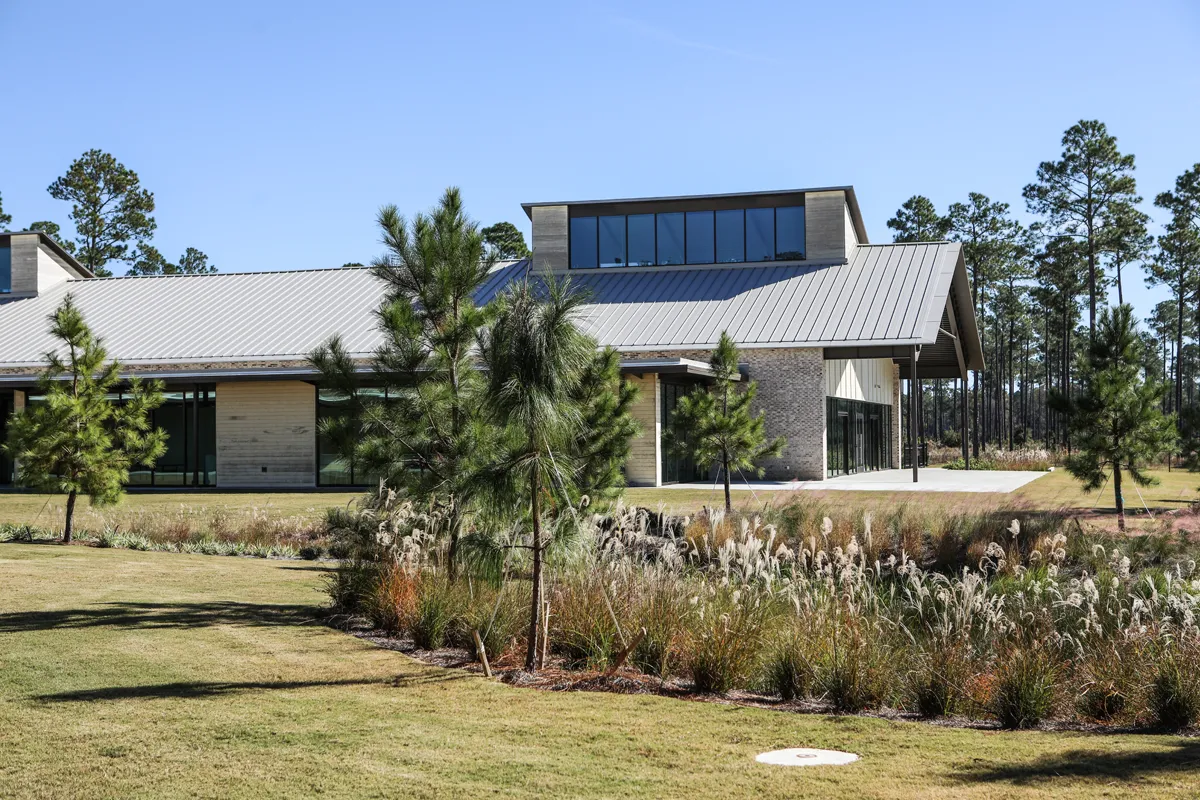 Landscaping and architecture of PCOM South Georgia's grounds areas at the rear of the campus