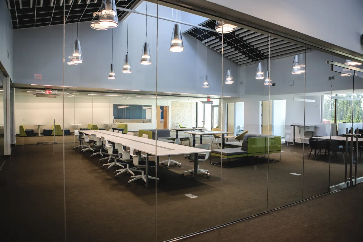 Wide view of PCOM South Georgia's Information Commons study and learning space