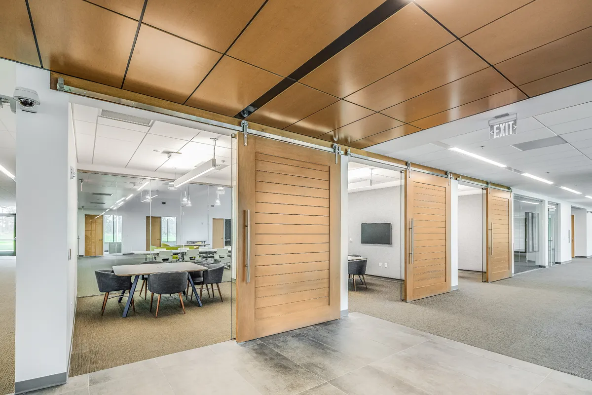 Study rooms and Information Commons from the hallway
