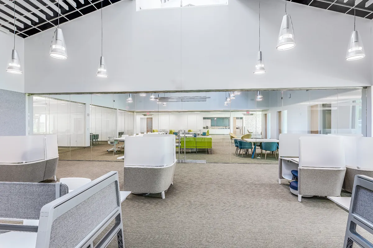 Study pod area looking into the main information commons area