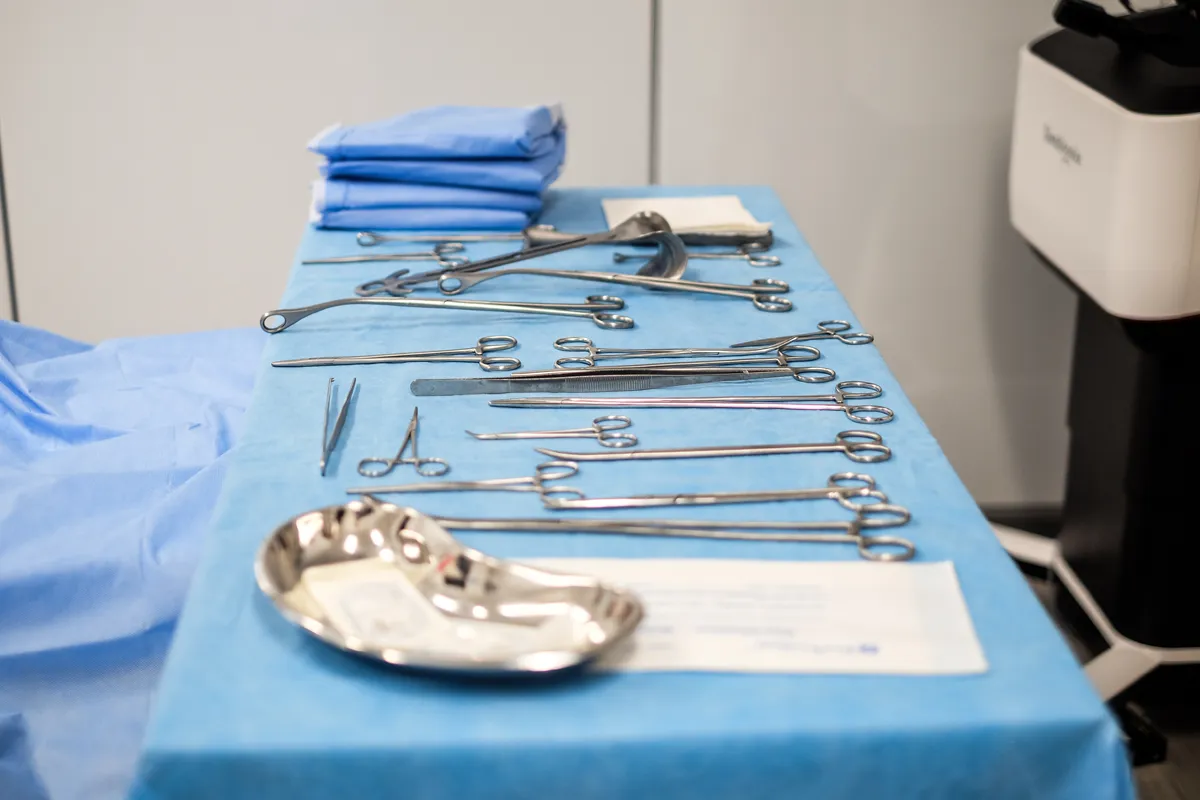 Surgery instruments and tools on a table in the PCOM South Georgia Simulation Center