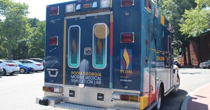 Rear view of the PCOM Georgia mobile medical laboratory.