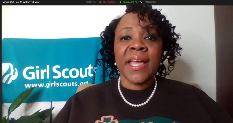 PCOM faculty member Dr. Barbara Williams-Page addresses girl scouts about careers in health care during a virtual event.