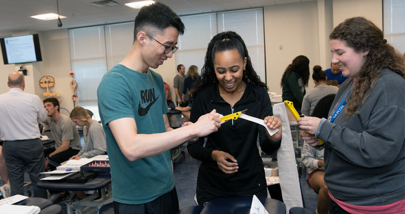 Physical therapy students at PCOM Georgia often work in hands-on and group settings to learn how to treat patients.