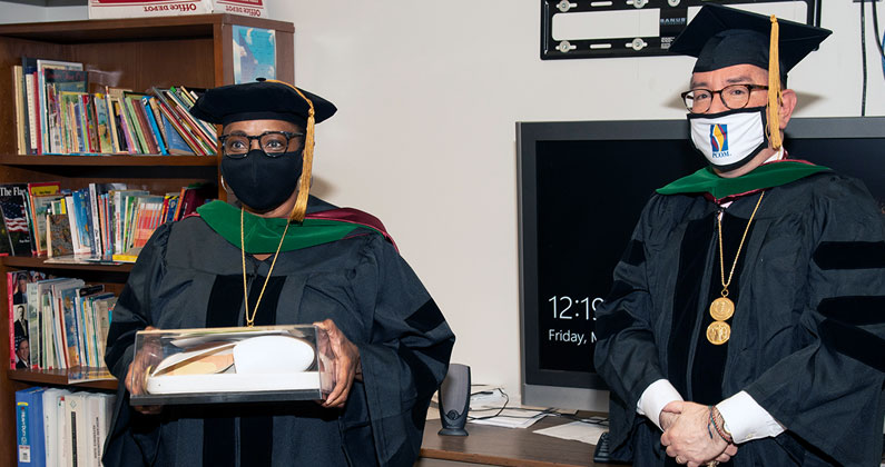 PCOM held a private ceremony for faculty member Barbara Williams-Page, DO, who was recently inducted into the American College of Osteopathic Family Physicians (ACOFP) Conclave of Fellows.