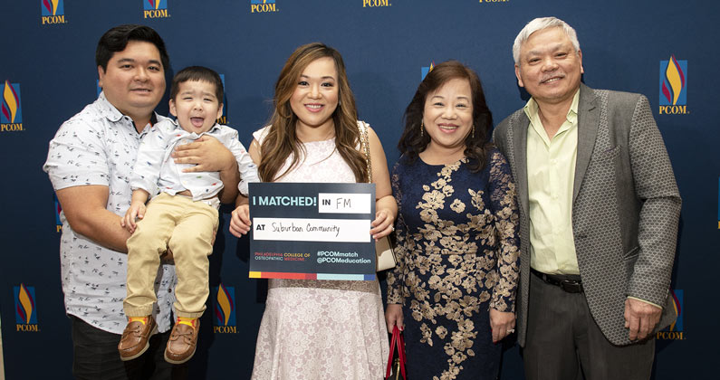 A PCOM DO student celebrates matching to a family medicine residency program.