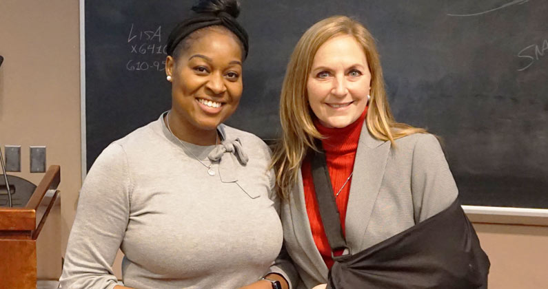 Stephanie Felgoise, PhD, and Ashley Poole, PsyD `20, pose for a photo during advocacy day