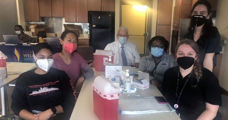 The PCOM Hearts student club and Dr. Harry Morris administered vaccines to residents at Park Tower.